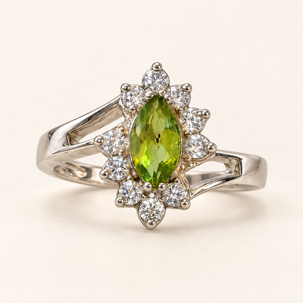 Lime Bloom - peridotring med glitrende detaljer